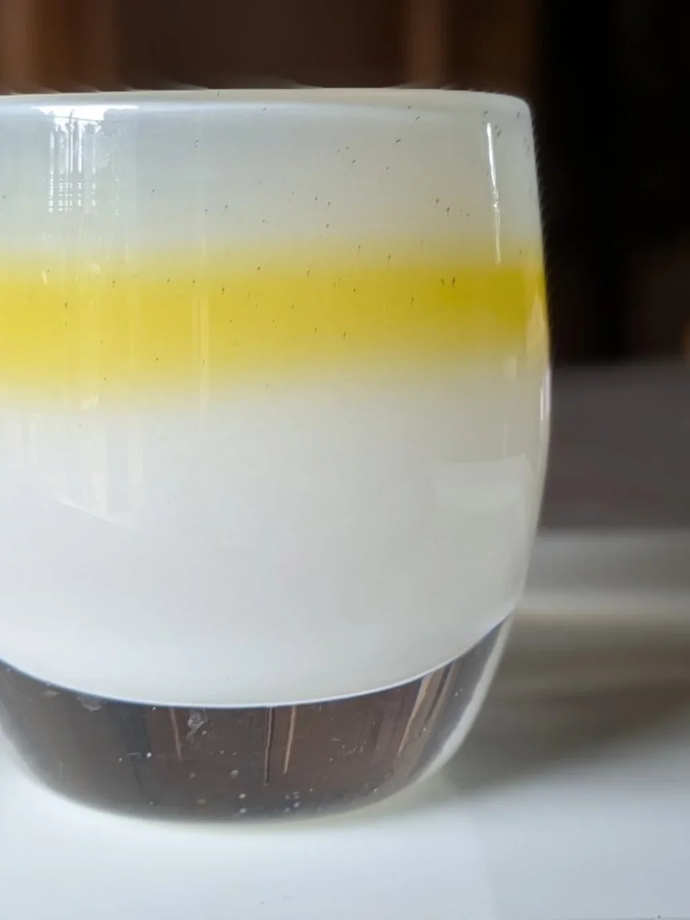 White/Yellow Glassbaby Votive Candle Holder